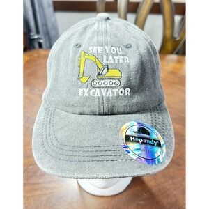 See You Later Excavator Hat Cap Strap Back One Size Gray Mens Embroidered